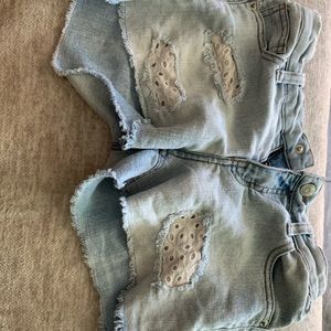 light blue jean shorts